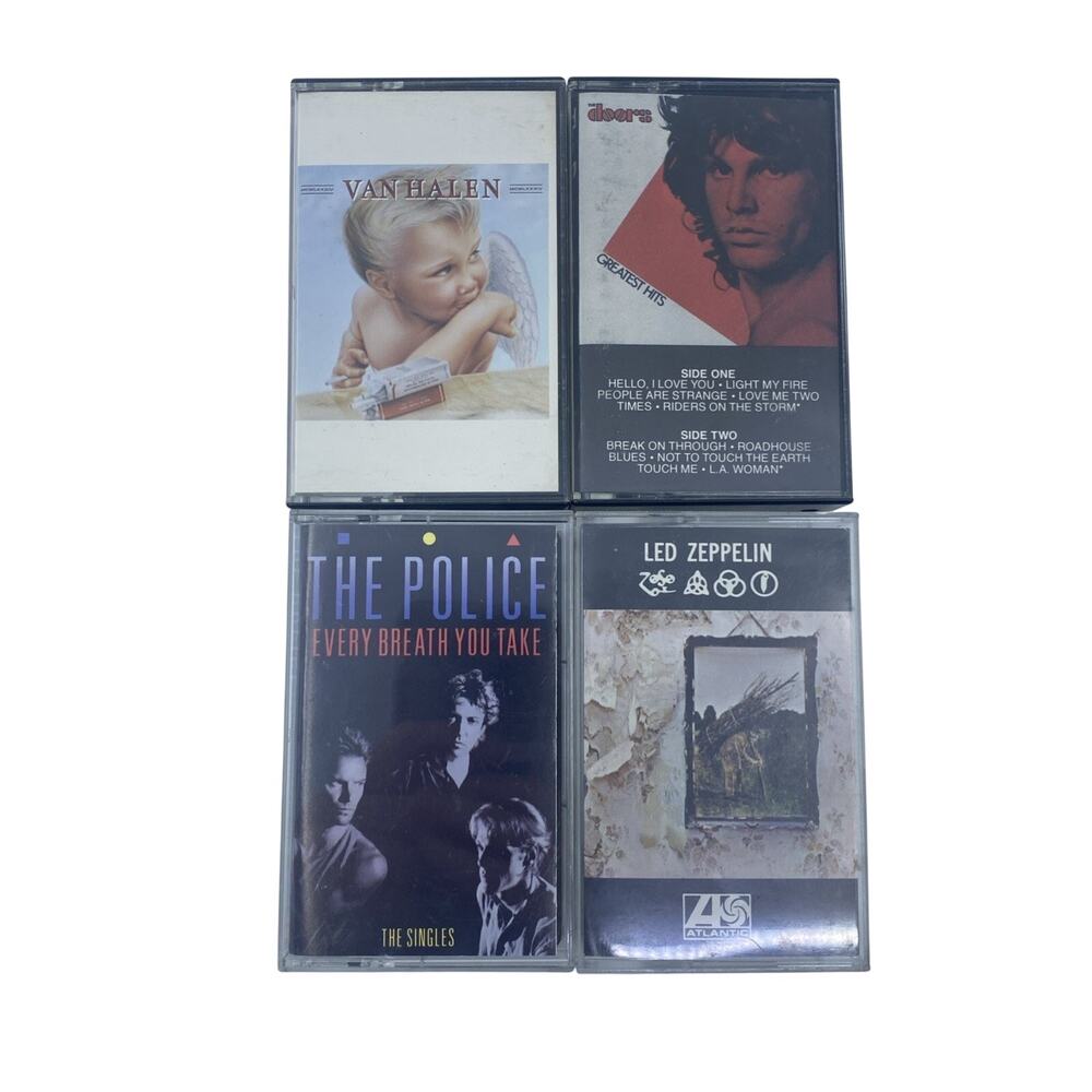 Cassette Tape Lot 4 Tapes The Police, Led Zeppelin, Van Halen, The Doors - Works